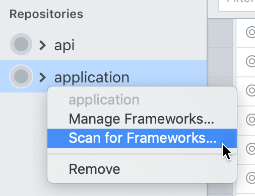 Screenshot showing how to trigger framework scan in macOS.